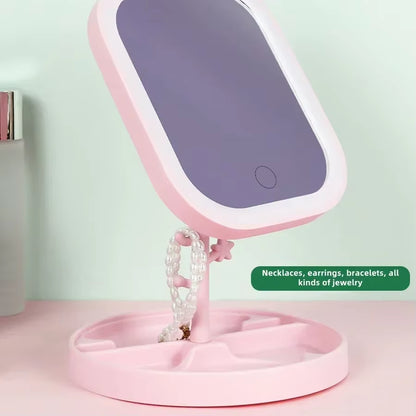 LED Vanity Mirror Intelligent Adjustable Three-Color Light Vanity Mirror Desktop Fill Light Mirror One Touch Charging Model