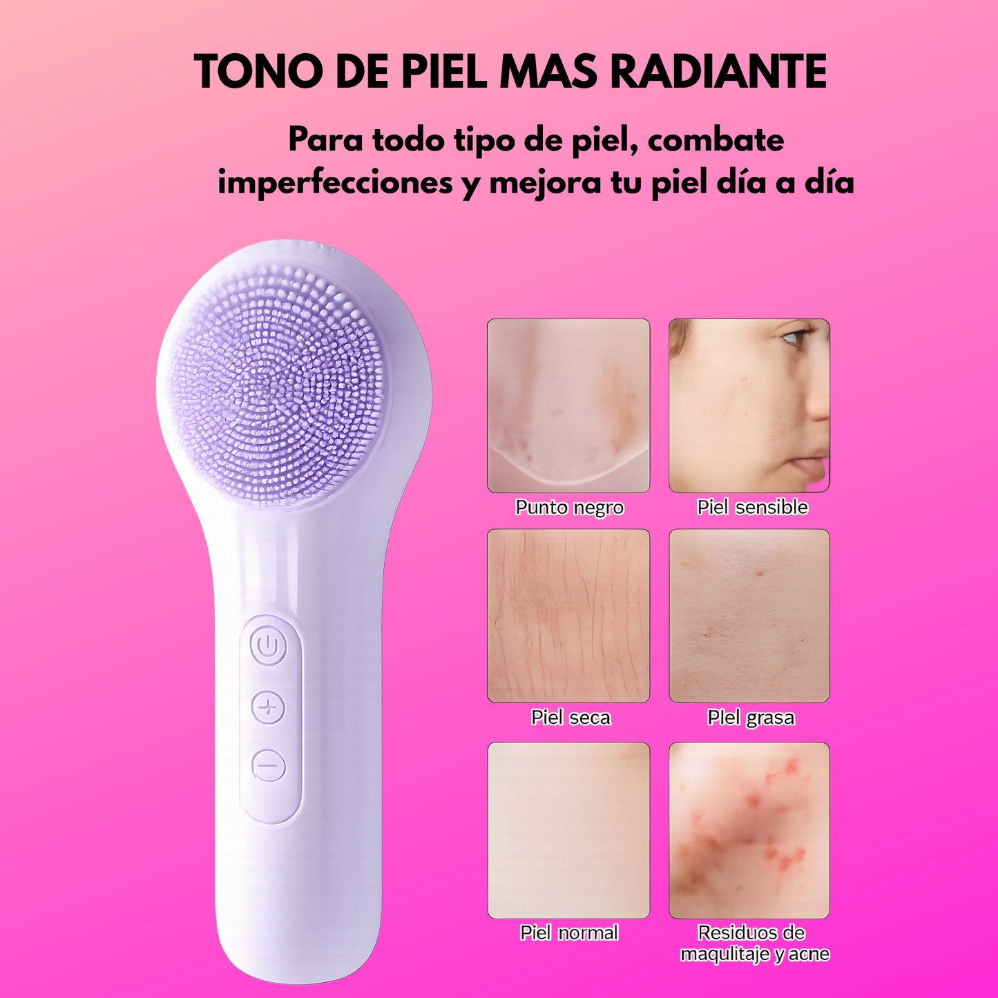 Cepillo Facial Eléctrico de Silicona con Tecnología de Calor y Vibración – 5 Intensidades