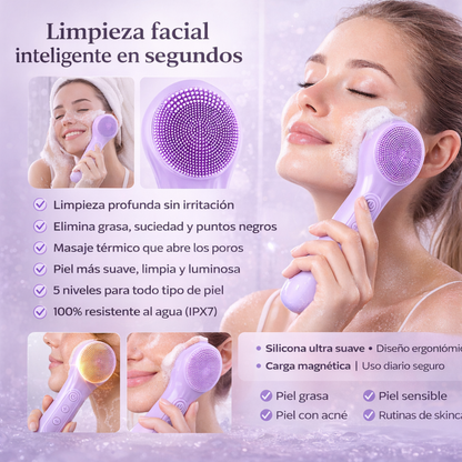 Cepillo Facial Eléctrico de Silicona con Tecnología de Calor y Vibración – 5 Intensidades