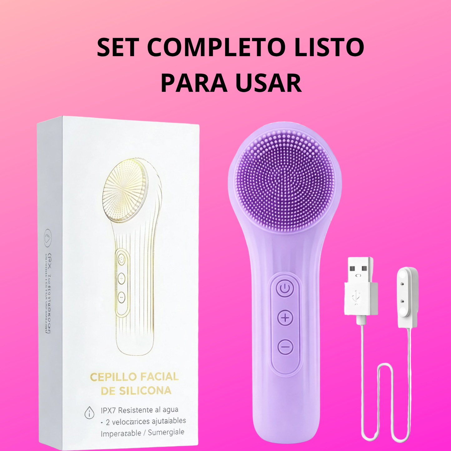 Cepillo Facial Eléctrico de Silicona con Tecnología de Calor y Vibración – 5 Intensidades